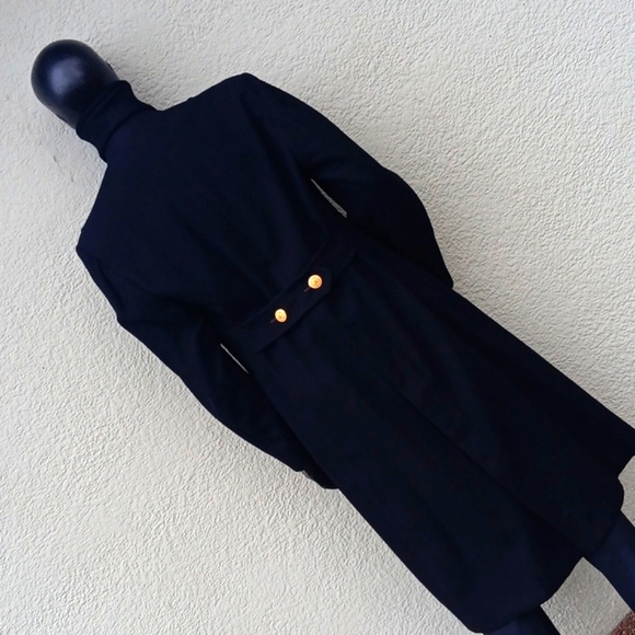 CLOTHING SUPPLY MEN'S VINTAGE BLACK PURE WOOL DOUBLE BREASTED TRENCH - Picture 14 of 17